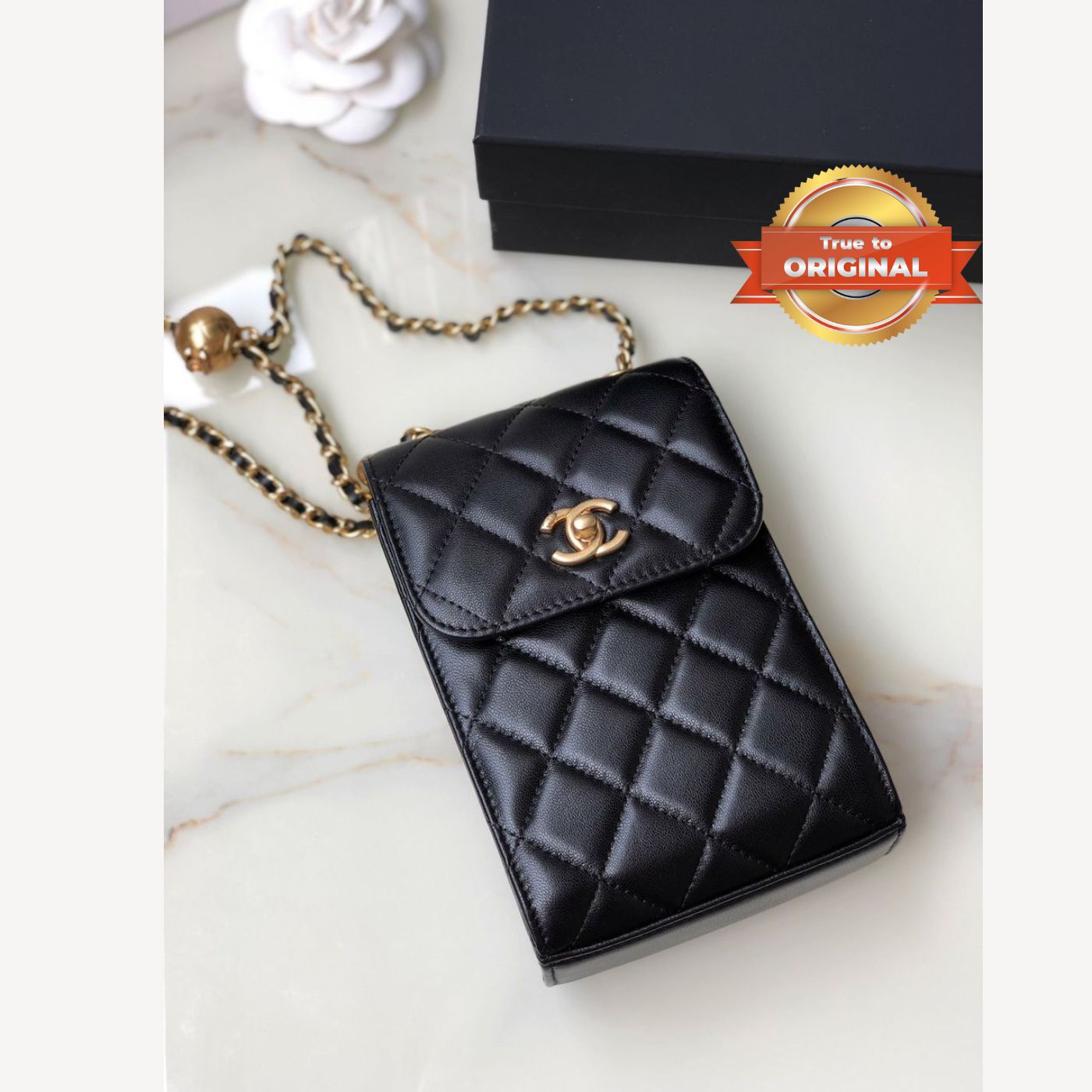 [True-to-ORIGINAL] Chanel Quilted Phone Holder Bag Black For Women 17cm/6.6in
